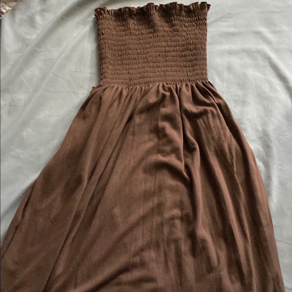 Absolutely Brown Smocked Strapless Sundress